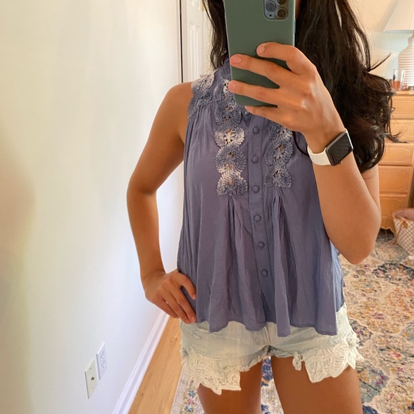 Free People Blue Blouse with Tie Dye, size small! - Picture 2 of 6